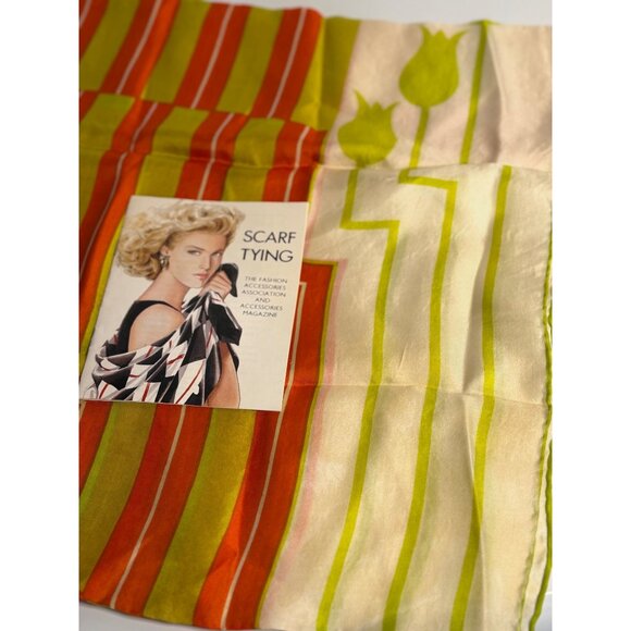 Vintage 60s 70s Mod Striped Scarf Orange Yellow Retro Groovy Classic Accessory - Picture 2 of 5